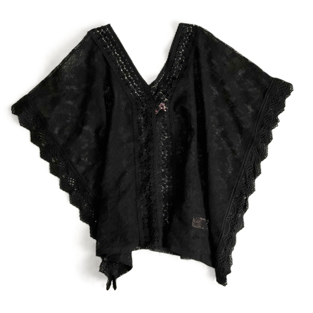 Candies Black Whimsigoth Butterfly Blouse Lace Vneck Retro Goth Hippie